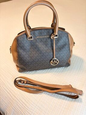Michael Kors Brown and Tan Signature Dome Satchel